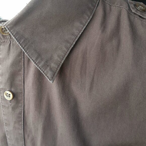 Perry Ellis SZ M Chocolate Brown Cotton Men's LS Cargo Shirt - Picture 10 of 15